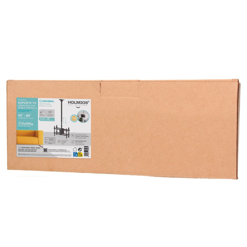 Soporte techo giratorio con doble pantalla para TV 43" - 86"