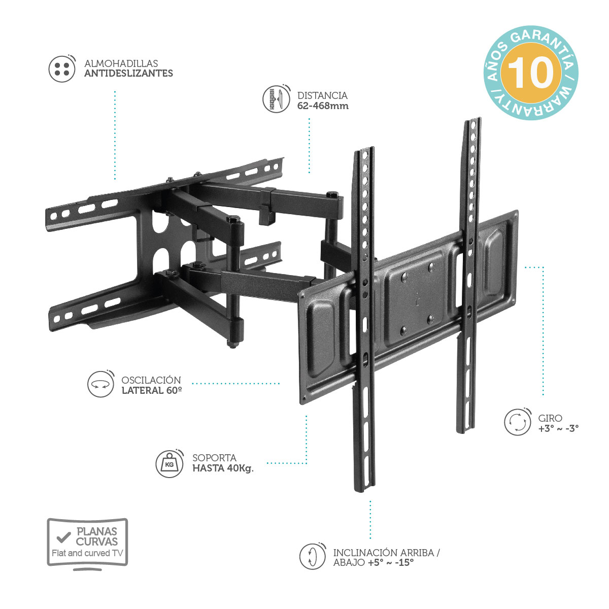 Soporte Tv Pared Giratorio Con Doble Brazo 32- 70- Holmios con Ofertas en  Carrefour