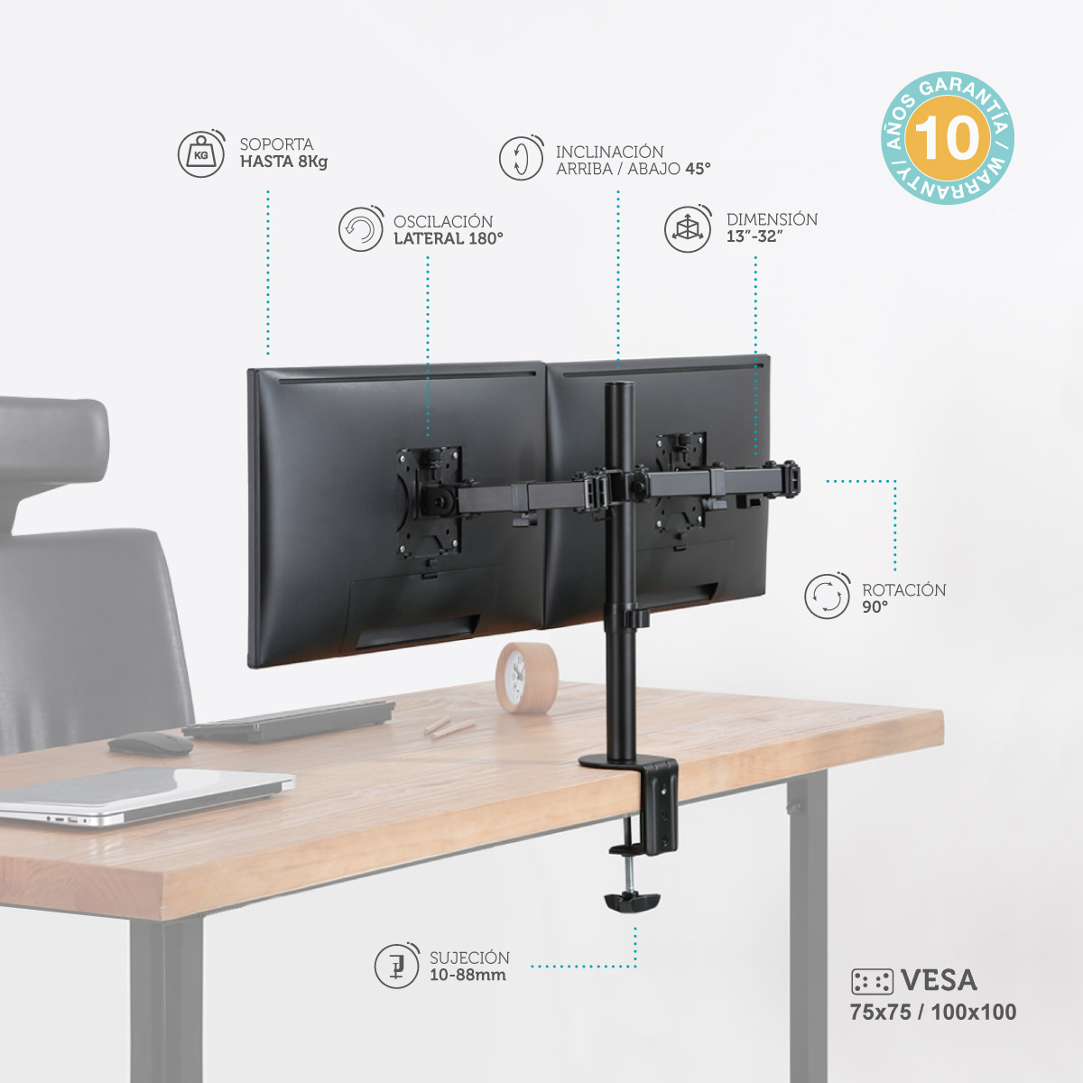 Soporte de TV/Monitor con doble brazo articulado 13&quot; - 32&quot;