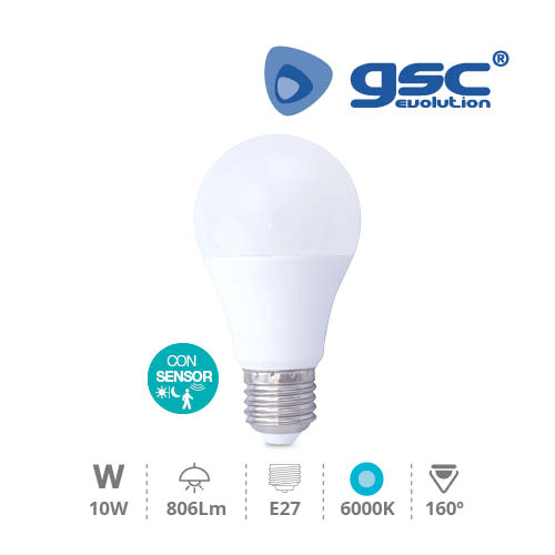 Lámpara LED estándar crepuscular + presencia 10W E27 6000K